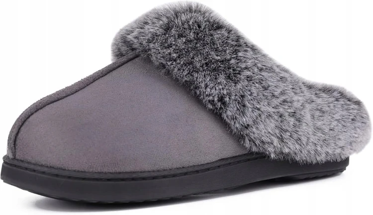 Klasyczne ciepłe damskie kapcie z futerkiem rozmiar SZARE 40/41 26,5 cm