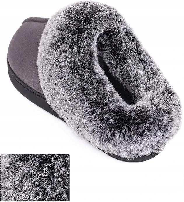 Klasyczne ciepłe damskie kapcie z futerkiem rozmiar SZARE 40/41 26,5 cm