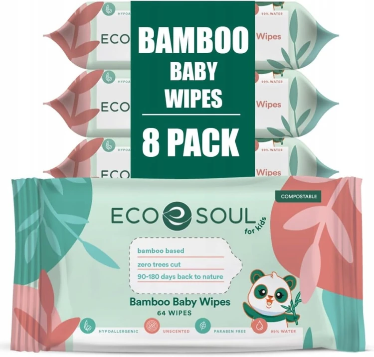 Chusteczki nawilżane Eco Soul Bamboo Baby Bezzapachowe 8 x 64szt 512 szt