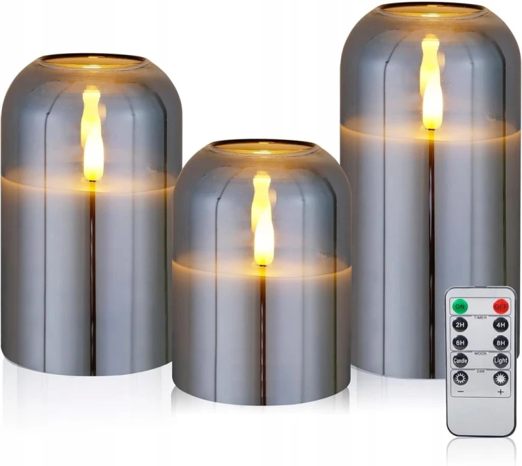 3x ŚWIECZKA ZESTAW ŚWIEC LED PILOT NATURALNY WOSK DEKORACJA NA BATERIE AA