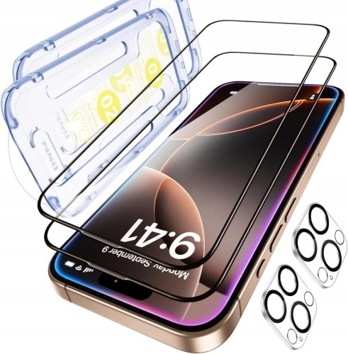 Szkło do iPhone 16 Pro Max 6.9" + Osłona Aparatu 9H 2 szt. HD z aplikatorem