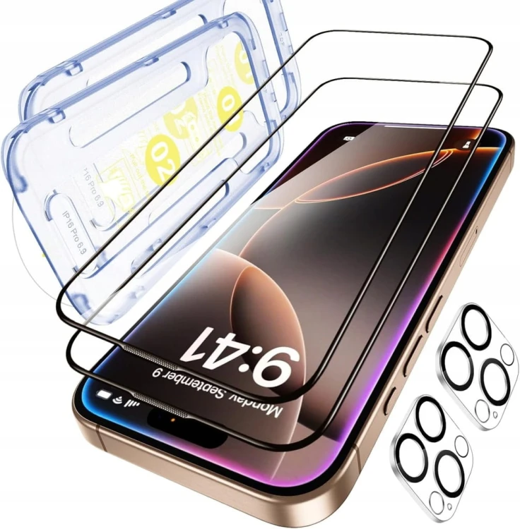 Szkło do iPhone 16 Pro Max 6.9" + Osłona Aparatu 9H 2 szt. HD z aplikatorem